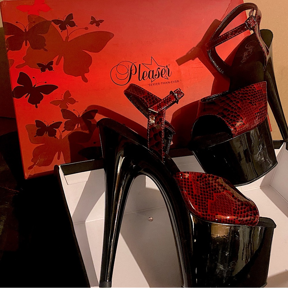 Red snake skin dancing shoes